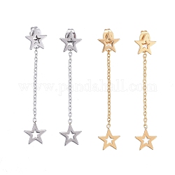 304 Stainless Steel Chain Tassel Earrings, with Ear Nuts, Star, Mixed Color, 47mm, Pin: 0.7mm, Star: 8.5x9x1.5mm