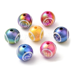 Placage uv perles acryliques opaques, iridescent, rond avec motif de constellations aléatoires, couleur mixte, 15mm, Trou: 2.5mm