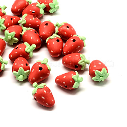 Handmade Polymer Clay Fruit Beads, Strawberry, Red, 15~19x11x12mm, Hole: 2~3mm