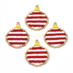 Miyuki & toho perles de rocaille japonaises, pendentifs faits à la main, motif de tissage, plat rond, firebrick, 27x23x2mm, Trou: 1.4mm