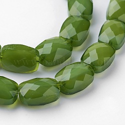 Glasperlen Stränge, facettiert, Rechteck, imitatorische Jade, olivgrün, 14x10x3 mm, Bohrung: 1 mm, ca. 25 Stk. / Strang, 13.7 Zoll ~ 14.1 Zoll