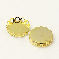 Brass Lace Edge Bezel Cups, Cabochon Settings, Cadmium Free & Lead Free, Flat Round, Golden,  Tray: 12mm