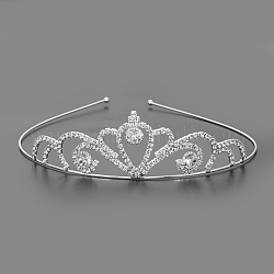 Mode Hochzeit Krone Strass Haarbänder, Kopfbedeckung, Braut Diademe, mit Eisen und Messing Basis, silberfarben plattiert, Kristall, 115 mm
