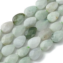 Natürliche Myanmar-Jadeit-Perlenstränge, facettiert, Träne, 12~12.5x8~8.5x4.5~5 mm, Bohrung: 0.7 mm, ca. 37 Stk. / Strang, 16.57'' (42.1 cm)