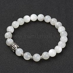 Natürlichen weißen Mondstein Stretch-Armbänder, Mit Messing Perlen & Legierung Buddha Kopf Perlen, Runde, 2-1/8 Zoll (55 mm)