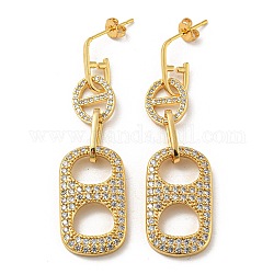 Boucles d'oreilles pendantes en laiton plaqué or véritable 18 carat, avec zircons, ovale, clair, 55.5x15mm
