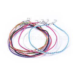 Imitation Leather Necklace Cords, with Platinum Color Iron Lobster Clasps and Iron Chains, Mixed Color, about 16.5 inch long, 3mm wide