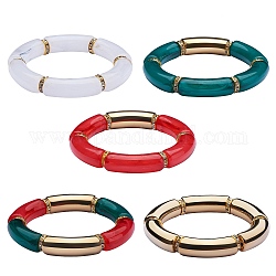 5 pièces 5 couleurs ensemble de bracelets extensibles en tube incurvé acrylique, gros bracelets de noël pour femmes, couleur mixte, diamètre intérieur: 2-1/8 pouce (5.5 cm), 1 pc / couleur