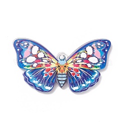Печатные акриловые подвески, очарование бабочки, синие, 26x46x2 мм, отверстие : 1.6 мм