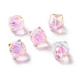Perles acryliques irisées arc-en-ciel à placage uv bicolore, polygone, rose, 15.5x16x16mm, Trou: 2.7~2.8mm