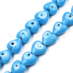 Chapelets de perles vernissées manuelles, cœur, bleu profond du ciel, 12~12.5x12~13x7.5mm, Trou: 1.2mm, Environ 33 pcs/chapelet, 14.76 pouce (37.5 cm)