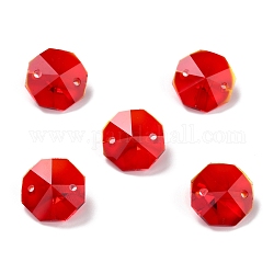 Electroplate Glass Links Connectors, Faceted, for Chandelier Prism Beads Chain, DIY Craft Jewelry Decoration, Octagon, Red, 14x14x7.5mm, Hole: 1.6mm