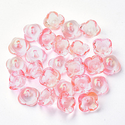 4 pétalo tapas de cuentas de vidrio pintado con spray transparente, con polvo del brillo, flor, rosa, 11.5x11.5x7mm, agujero: 1.6 mm