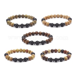 Bracelet extensible en pierre de lave naturelle et perles de bois, bijoux de yoga pour femmes, couleur mixte, diamètre intérieur: 2-1/4 pouce (5.6 cm)