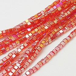 FilI di perline in vetro placcato, ab colore placcato, sfaccettato, cubo, rosso, 7~8x7~8x7~8mm, Foro: 1 mm