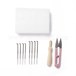 Conjunto de herramientas de fieltro de aguja de diy, Con agujas de hierro, chasis de espuma, mangos de aguja de madera y tijera, color mezclado, 72~120x5.5~90x2~29mm, 11 PC / sistema