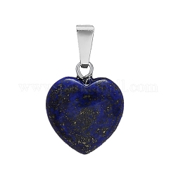 Breloques naturels lapis-lazuli, avec embouts en métal argenté, cœur, 16x6mm