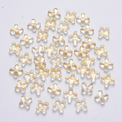 Perles de verre peintes par pulvérisation transparent, avec de la poudre de paillettes, trèfle, jaune clair, 8x8x3mm, Trou: 0.9mm