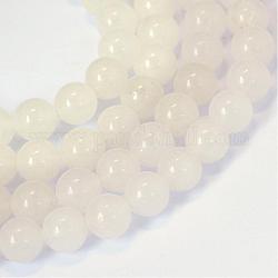 Chapelets de perle ronde en jade blanc naturel, 10~10.5mm, Trou: 1.2mm, Environ 36 pcs/chapelet, 15.5 pouce