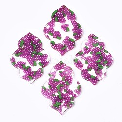 Colgantes transparentes de acetato de celulosa (resina) transparente, impreso, flor con uva, patrón de uva, 47x33x3mm, agujero: 1.4 mm
