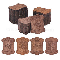 Ciondoli in legno rettangolo tinto in stile 40 pz 4, marrone noce di cocco, 68x54x4mm, Foro: 3 mm, 10pcs / style