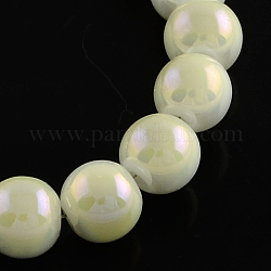 Chapelets de perle ronde en verre d'imitation jade galvanisé, plein arc-en-plaqué, beige, 6mm, Trou: 1mm, Environ 108 pcs/chapelet, 24.8 pouce