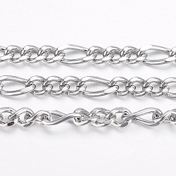 304 Stainless Steel Figaro Chains, Unwelded, with Spool, Faceted, Stainless Steel Color, 4~6x3x0.8mm, about 65.61 Feet(20m)/roll