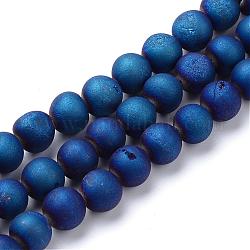 Galvanisierte natürliche Druzy Geode Achat Perlenstränge, matte Stil, Runde, in Blau Plattiert, 10~11 mm, Bohrung: 1 mm, ca. 37~39 Stk. / Strang, 14.9~15.5 Zoll