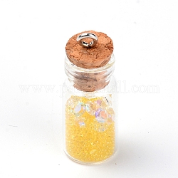 Mini botellas de vidrio deseando, con cuentas de semillas y cuentas de vidrio en el interior, para la decoración de accesorios de llavero de diy, oro, 31x11mm, agujero: 2 mm