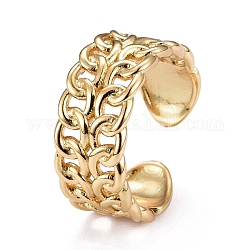 Brass Cuff Rings, Open Rings, Long-Lasting Plated, Curb Chain Shape, Real 18K Gold Plated, US Size 5 1/4, Inner Diameter: 16mm