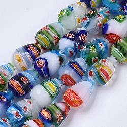 Chapelets de perles vernissées de millefiori manuelles, larme, couleur mixte, 13~15x10mm, Trou: 1mm, Environ 27 pcs/chapelet, 14.9 pouce