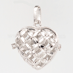 Экологически чистые латунные подвески с полыми сердечками, для ожерелья, без кадмия, без никеля и без свинца, платина, 31x32x16 мм, отверстие : 9x4 мм, внутренний: 25x23 mm