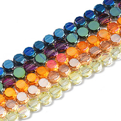 Placcare trasparente perle di vetro fili, ab colore placcato, sfaccettato, rotondo e piatto, colore misto, 5.5x6x3.5mm, Foro: 1.2 mm, circa 97~100pcs/filo, 19.92~20.79 pollice (50.6 cm ~ 52.8 cm)