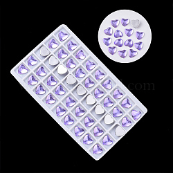 Cabochons en verre k9 transparent, dos plat, cœur, support violet, 10x10x4.5 mm, environ 45 PCs / sac