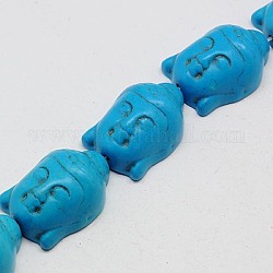 Kunsttürkisfarbenen Perlen Stränge, gefärbt, Buddha, Deep-Sky-blau, 29x20x13 mm, Bohrung: 1 mm, ca. 90 Stk. / 1000 g