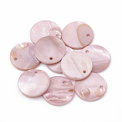 Colgantes de concha de agua dulce, aerosol pintado, plano y redondo, rosa, 16x1.5~2mm, agujero: 1 mm