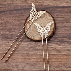 Messing Haar Gabel Zubehör, mit Schmetterlings-FiligranbeZubehörn, Licht Gold, 125x12x2 mm, filigran Zubehör: 35x32mm