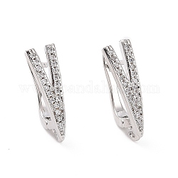 Brass Micro Pave Clear Cubic Zirconia Hoop Earring Findings with Latch Back Closure, with Horizontal Loop, Arrow, Platinum, 19x6.5x11.5mm, Hole: 1.5mm, Pin: 1mm