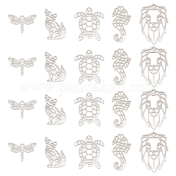 UNICRAFTALE 20pcs 5 Styles Animal Filigree Links Charms Dragonfly Links Charms Dragonfly Turtle Lion Head Connectors Charms Stainless Steel Hypoallergenic Metal Charm for Jewelry Making 13.5~29.5mm