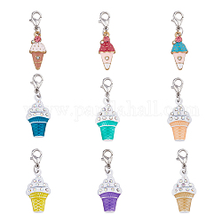 SUPERFINDINGS Ice-cream Alloy Enamel Pendant Decorations, Zinc Alloy Lobster Claw Clasps Charms, for Keychain, Purse, Backpack Ornament, Mixed Color, 36~39mm, 9pcs/set, 1 set/box