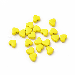 Perles en alliage peintes à la bombe coeur, Sans cadmium & sans nickel & sans plomb, jaune, 5x6x3mm, Trou: 1.2mm