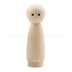 Unfinished Wooden Peg Dolls, Wooden Girl Peg with Printed Eyes, for Children's Creative Paintings Craft Toys, BurlyWood, 2x7cm