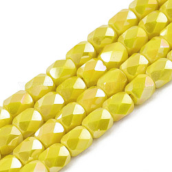 Abalorios de vidrio electroplate hebras, color de ab chapado, facetados, columna, amarillo, 5.5x5mm, agujero: 1.2 mm, aproximamente 99 pcs / cadena, 21.85 pulgada (55.5 cm)