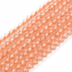 Chapelets de perles en verre, facette, rondelle, saumon clair, 2mm, Trou: 0.5mm, Environ 192~194 pcs/chapelet, 12.99~13.39 pouces (33~34 cm)
