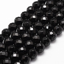 Brins de perles d'onyx noir naturel, Grade a, facette, teints et chauffée, ronde, 6mm, Trou: 1mm, Environ 61 pcs/chapelet, 14.9 pouce ~ 15.1 pouces