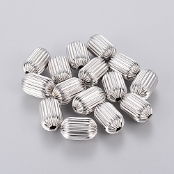 304 Stainless Steel Corrugated Beads, Column, Stainless Steel Color, 18x12mm