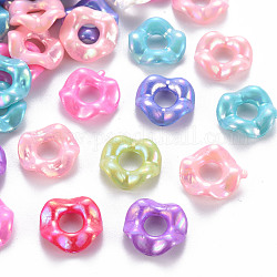 Perles acryliques opaques, teinte, couleur ab , donut, couleur mixte, 12.5x4mm, Trou: 4.5mm, environ 1750 pcs/500 g