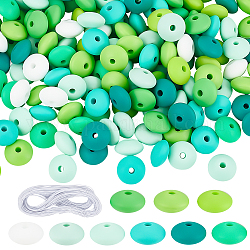 DELORIGIN DIY Chew Necklace Making Kit for Sensory Kids, Including Rondelle Silicone Chewing Beads, Elastic Cord, Green, Beads: 12x6mm, Hole: 2.2mm, 198Pcs/box
