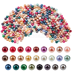 PandaHall about 400pcs 4mm Mixed Color Round Glass Pearl Beads for Jewelry Making, Hole: 0.5mm
