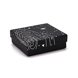 Boîtes à bijoux en carton, avec tapis éponge noir, pour emballage cadeau bijoux, carré avec motif galaxie, noir, 9.3x9.3x3.15 cm